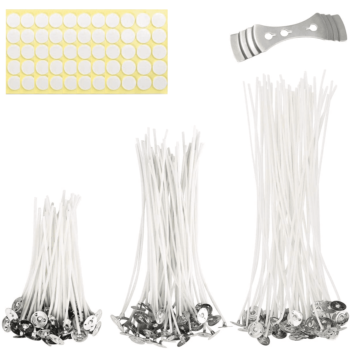 Candle Wick Kit, 150pcs Candle Wicks, Candle Wick Stickers 150pcs and Candle Wick Centering Device 1 pcs, Candle Making Supplies for Candle Making, Candle DIY